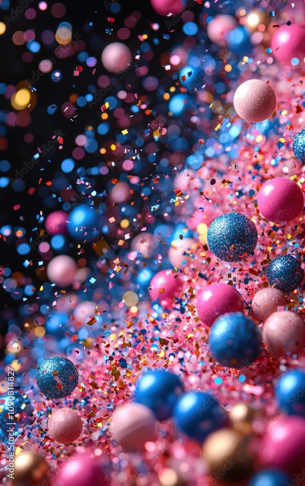 Poster a vibrant and dynamic explosion of colorful glitter and confetti creating a festive atmosphere.