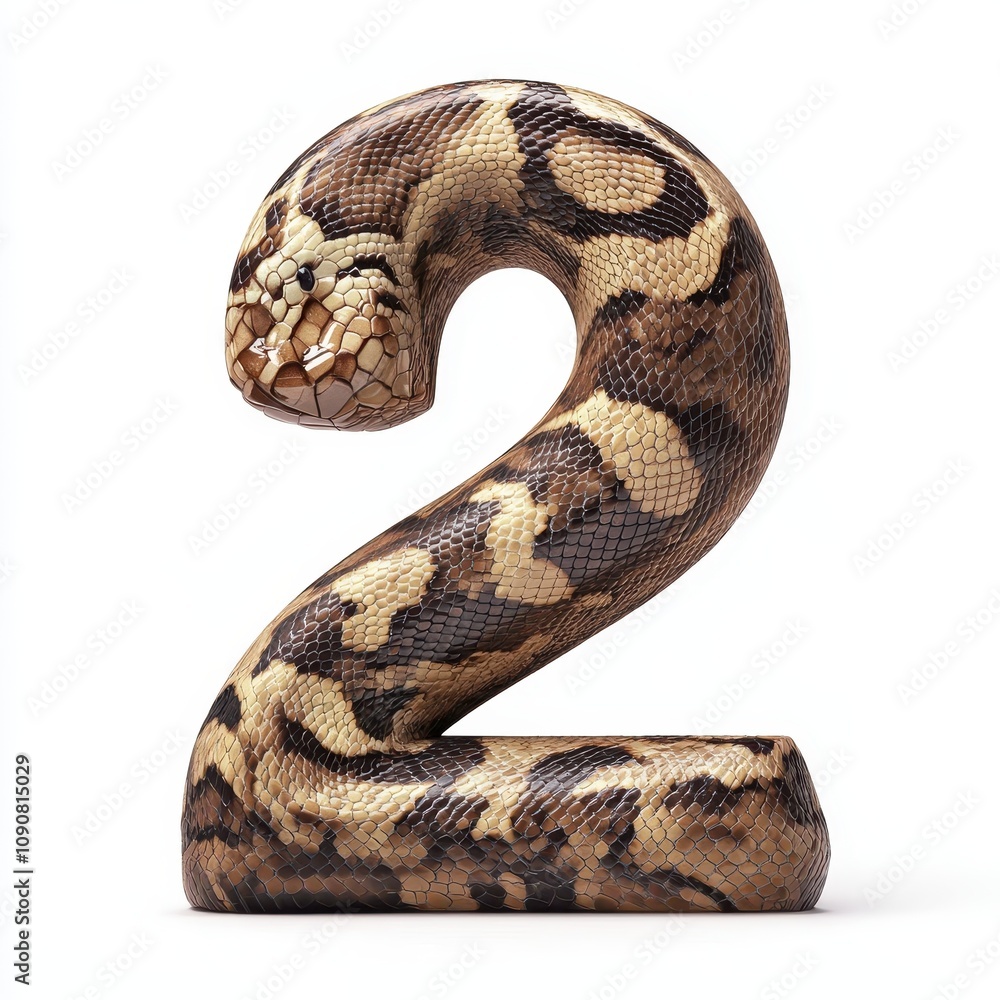 Poster a stylized number two shaped like a snake, showcasing its scales and patterns.