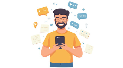 Young Man Checking Notifications on Smartphone