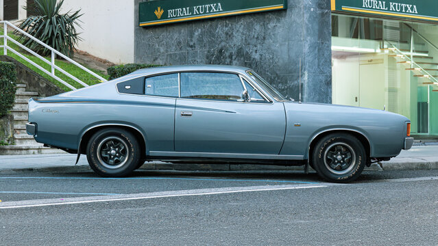 Urnieta, Spain-October 5, 2024: 1973 Chrysler VJ Valiant Charger 770 on the city streets