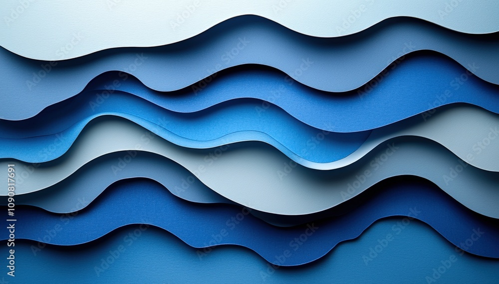 Poster abstract layers of blue create a soothing background, ideal for various design projects and digital 