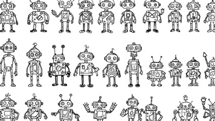 Obraz premium Variety of quirky vintage robots displayed in a creative illustration