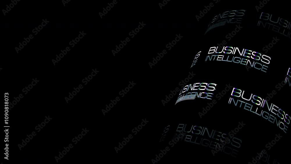Poster loop business intelligence 3d tube glitch white text animation abstract background with copy space. 