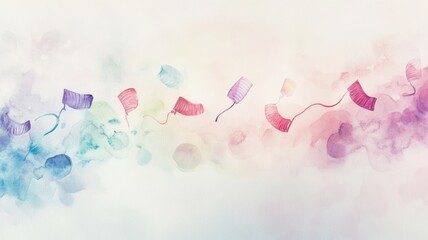 Fototapeta premium Delicate watercolor illustrations of New Year's Eve noisemakers in pastel colors with soft brush strokes for a whimsical holiday vibe.. Christmas, New Year's Eve