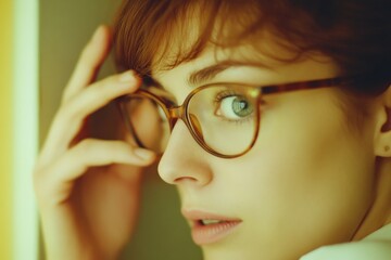 Eavesdrop. Hand holding glasses, office colleague listening, spy ear on man and woman business office wall