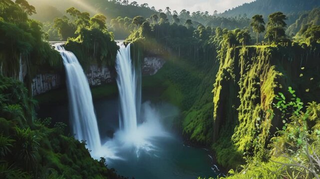 Waterfall with a height of 120 meters, Seamless 4K looping virtual video animation background