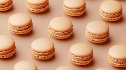 Obraz premium Handmade almond macaron idea. Delicious beige macarons arranged neatly on a surface.