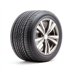 Obraz premium Car tire with sleek rim, white isolated background