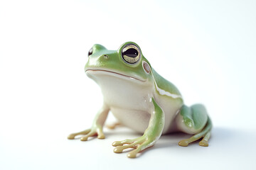 Obraz premium A close-up of a green frog sitting on a white surface.