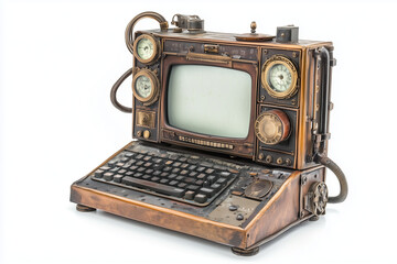 A steampunk style computer isolated on a white background.
