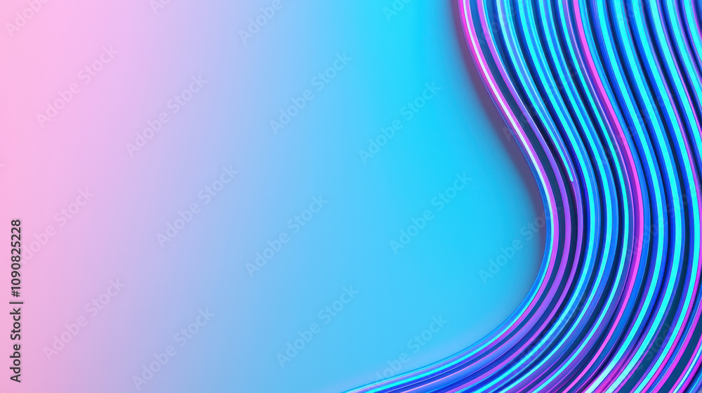 Poster vibrant abstract background featuring blue neon lines on gradient color. smooth curves create dynami