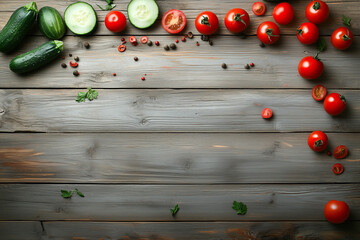 Tomatoes and cucumbers on an old wooden background...