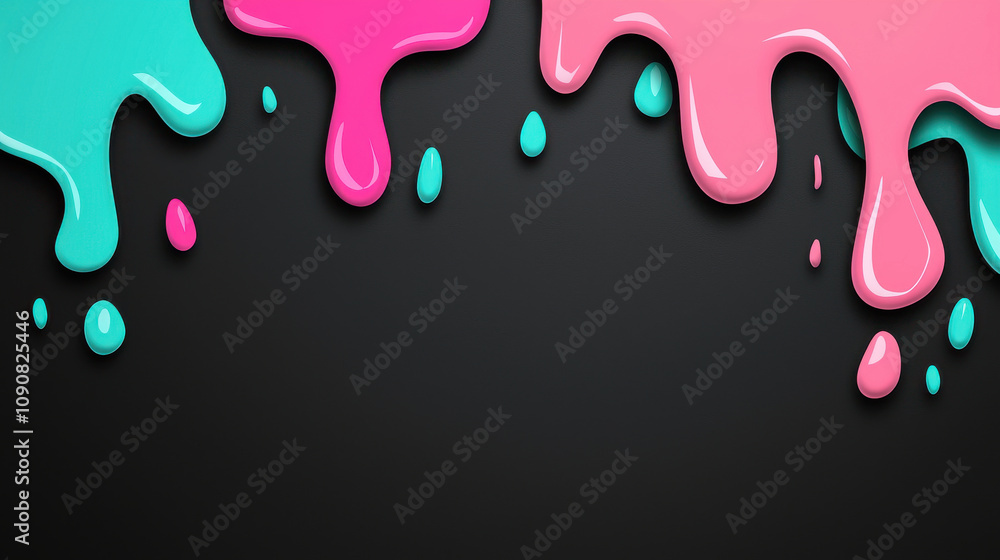 Poster colorful paint splashes in pink and turquoise on black background create vibrant and artistic effect