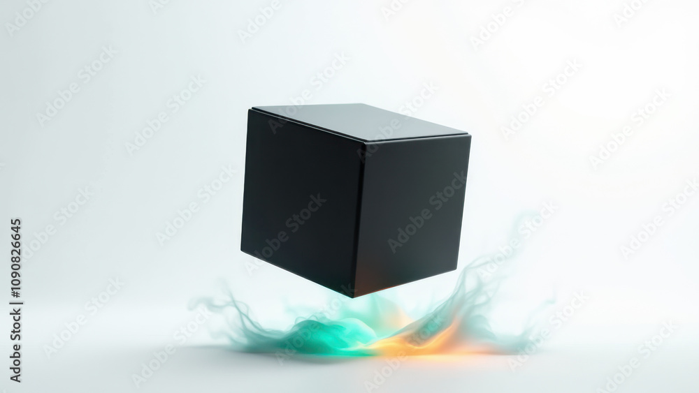 Poster the image depicts an abstract representation of artificial intelligence with a dark box emitting col