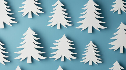 Obraz premium White paper cut out pine trees pattern on blue background creates whimsical and festive atmosphere, perfect for holiday decorations or creative projects