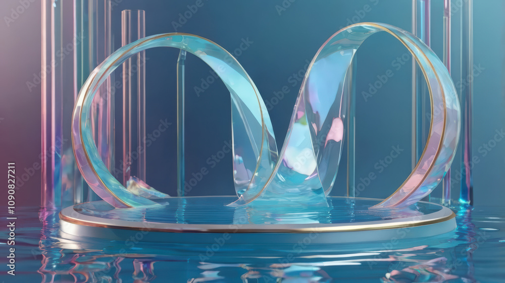 Aufkleber stunning 3d render of podium with curved transparent elements, creating mesmerizing visual effect. s