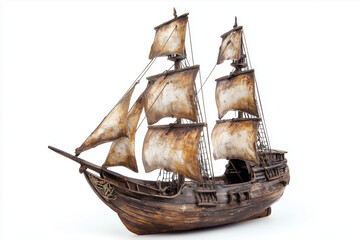 Fototapeta premium An old pirate ship isolated on a white background.....