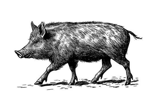 recommend clip art: Boar, wild boar, hog, wild pig, sketch. Vintage retro print, wild boar, forest pig sketch ink style drawing, linear drawing, engrave old school. Sketch artwork silhouette wild ho pig. Illustration