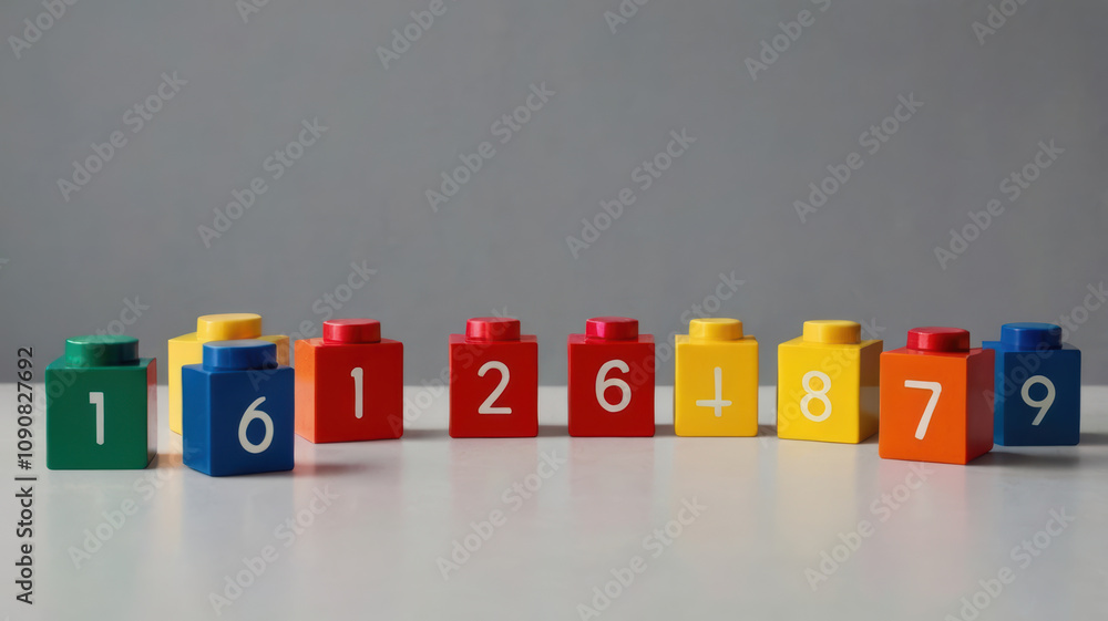 Poster colorful building blocks arranged in creative display of numbers 1 to 9, showcasing vibrant colors a