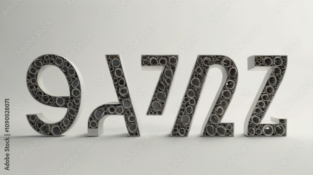 Poster minimalist design featuring letters and numbers arranged creatively. composition showcases modern ae