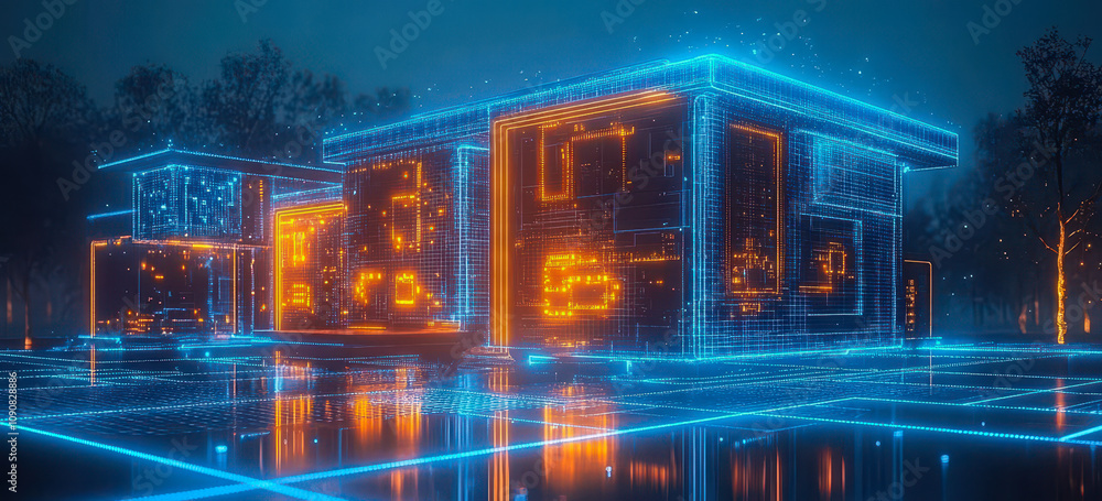 Aufkleber futuristic smart home with ai-driven predictive maintenance technology visualization