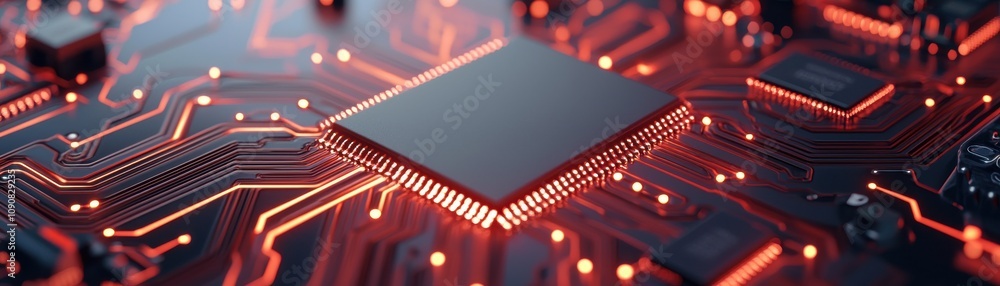 Aufkleber a close-up of a circuit board featuring a central processing unit (cpu) with glowing traces and conn