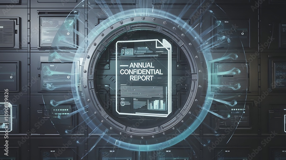 Poster confidential data: a holographic document labelled 