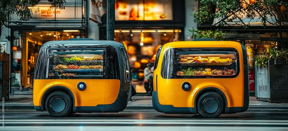 Poster autonomous food delivery robots navigating urban environment for efficient distribution