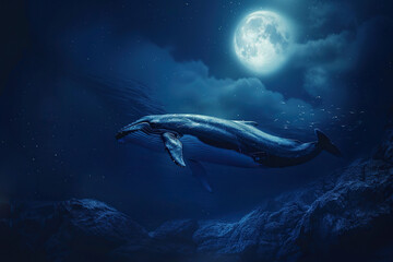 Obraz premium Fantastically beautiful majestic huge whale in blue ocean