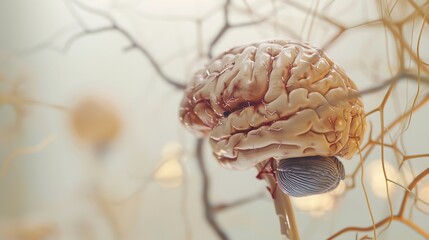 Close-Up of Human Brain Model with Evident Damage - Symbolizing Brain Injury, Set in a Medical Laboratory with a Blurred, Soft-Focused Background