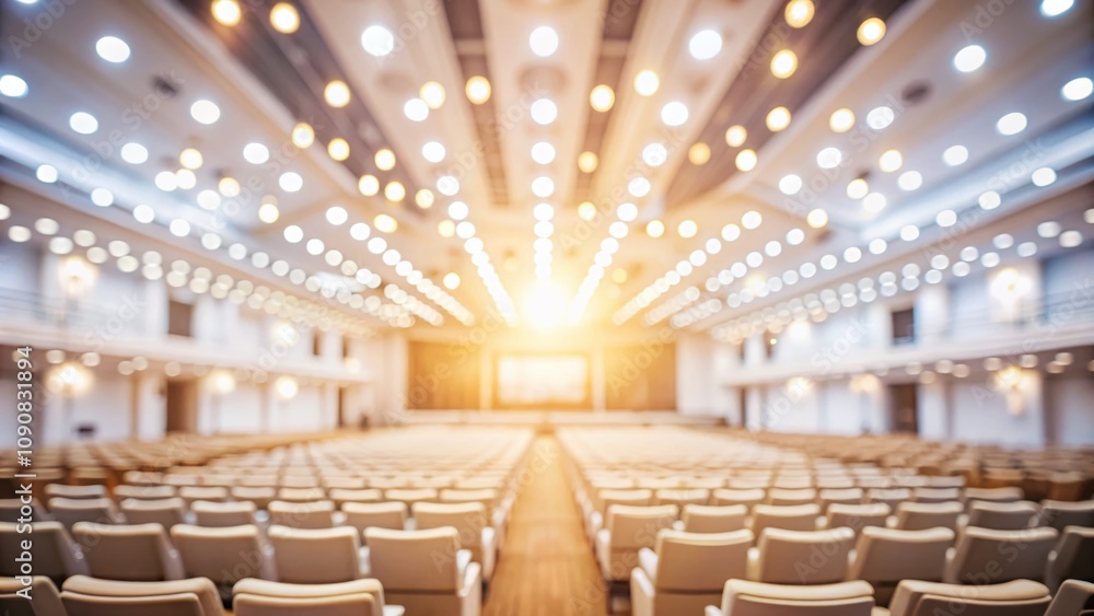 Poster ethereal white blur abstract background capturing the essence of a building auditorium hall in low l