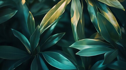 Lush Green Leaves Dark Background Natural Texture