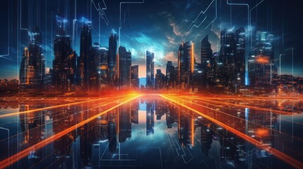 Obraz premium Futuristic Cityscape with Glowing Lights