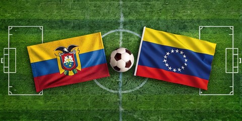 Fototapeta premium Flags of Venezuela and Ecuador Representing Their Teams in America's Cup Soccer Group B for Copa America 2024: A Vibrant Display of National Pride and Competition