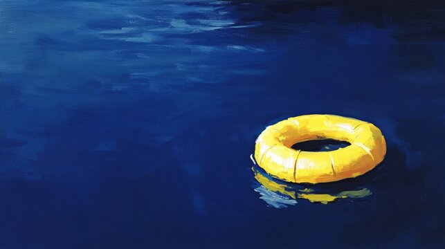 A cheerful yellow ring float bobbing on deep blue water, evoking a sense of leisure and relaxation.