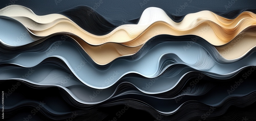 Poster colorful waves of textured paper create an abstract visual display, ideal for backgrounds and creati