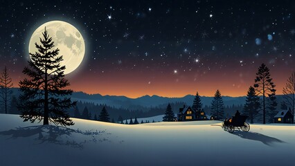 landscape with moon and snow