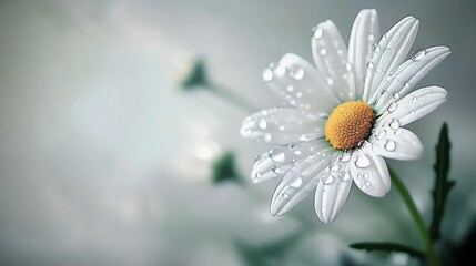 Fototapeta premium Delicate Daisy with Dew Drops Reflecting Soft Morning Light in Vintage Tones