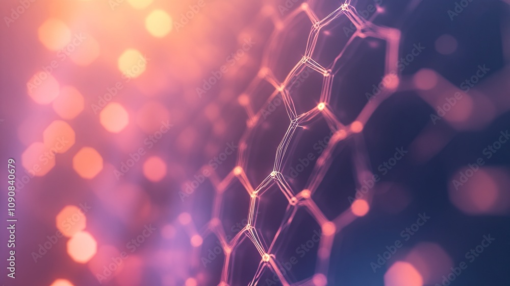 Poster blurred abstract connected lines, hexagon shape, blur background image.