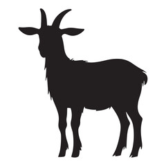 Silhouette of a Goat. Cattle. Black and white drawing by hand.