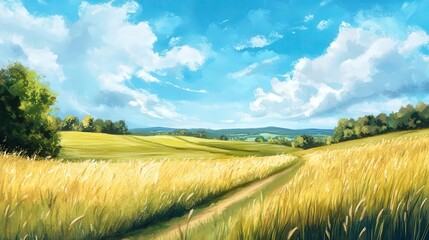 Obraz premium A Winding Dirt Path Through a Field of Golden Wheat