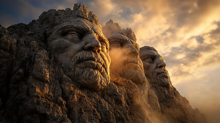 Mountain Peaks Sculpted as Human Faces