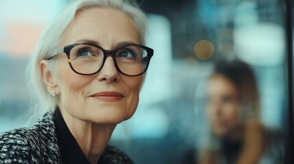 elderly woman manager holding a meeting with employees