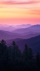Obraz premium A tranquil sunset over the Black Mountains, casting hues of purple and orange across the horizon in peaceful twilight