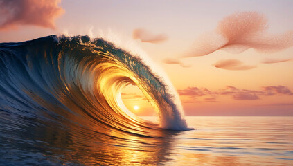 Sunset Serenity: A Wave Kissing the Shoreline in Golden Light