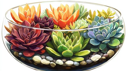 Fototapeta premium Vibrant Succulents in a Glass Bowl - Indoor Plant Decor