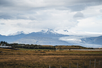 Vestrahorn mountain range and Stokksnes beach panorama, near Hofn, Iceland
