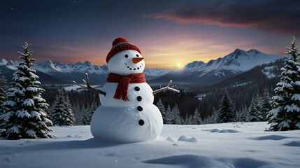 Obraz premium snowman in the mountains