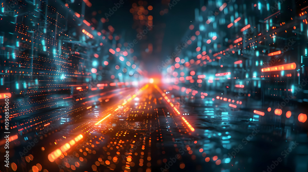 Aufkleber abstract 3d digital cityscape: glowing lines and data streams converge in a futuristic perspective