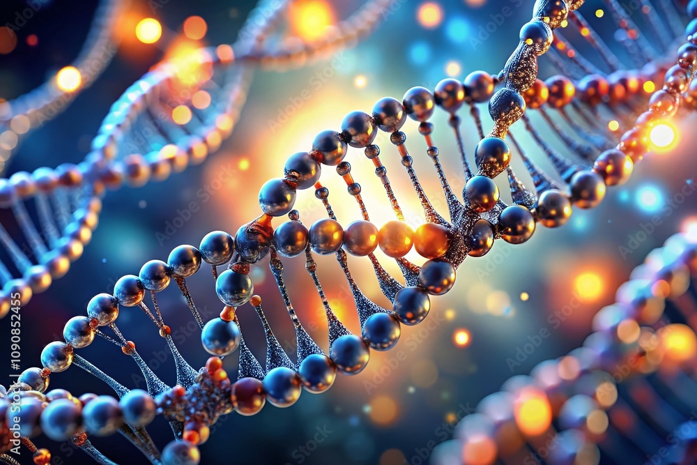 Poster intricate dna helix structure in a modern design, showcasing genetic science and innovation with a h